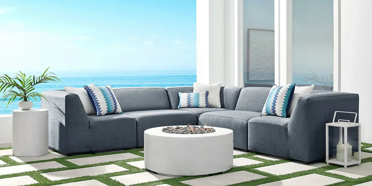 Calay 5 Pc Outdoor Sectional with Denim Slipcovers