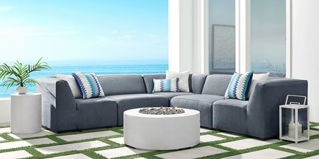 Calay 5 Pc Outdoor Sectional with Denim Slipcovers