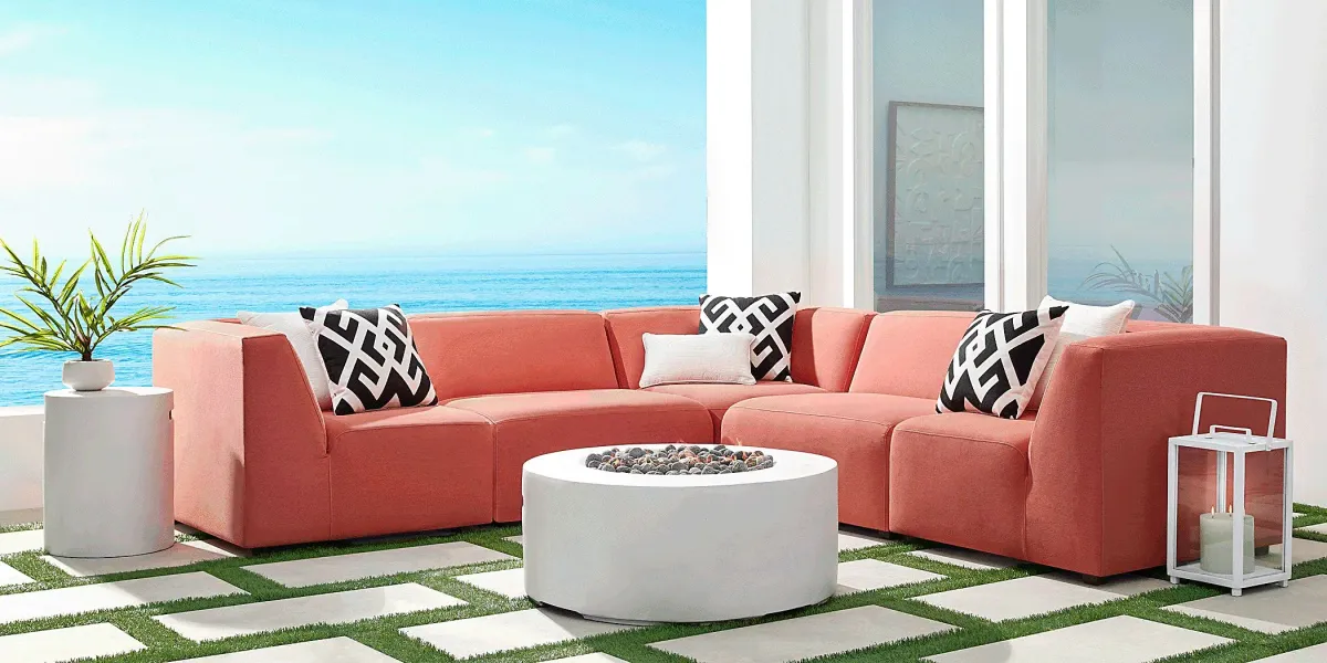 Calay 5 Pc Outdoor Sectional with Persimmon Slipcovers