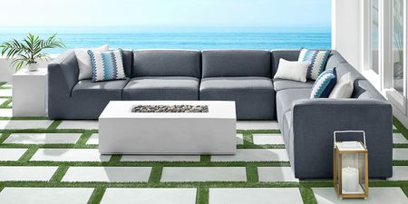 Calay 6 Pc Outdoor Sectional with Denim Slipcovers
