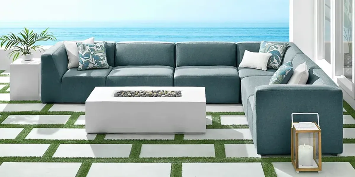 Calay 6 Pc Outdoor Sectional with Teal Slipcovers