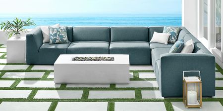 Calay 6 Pc Outdoor Sectional with Teal Slipcovers