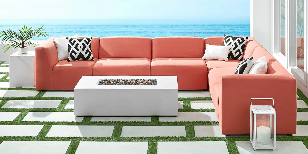 Calay 6 Pc Outdoor Sectional with Persimmon Slipcovers