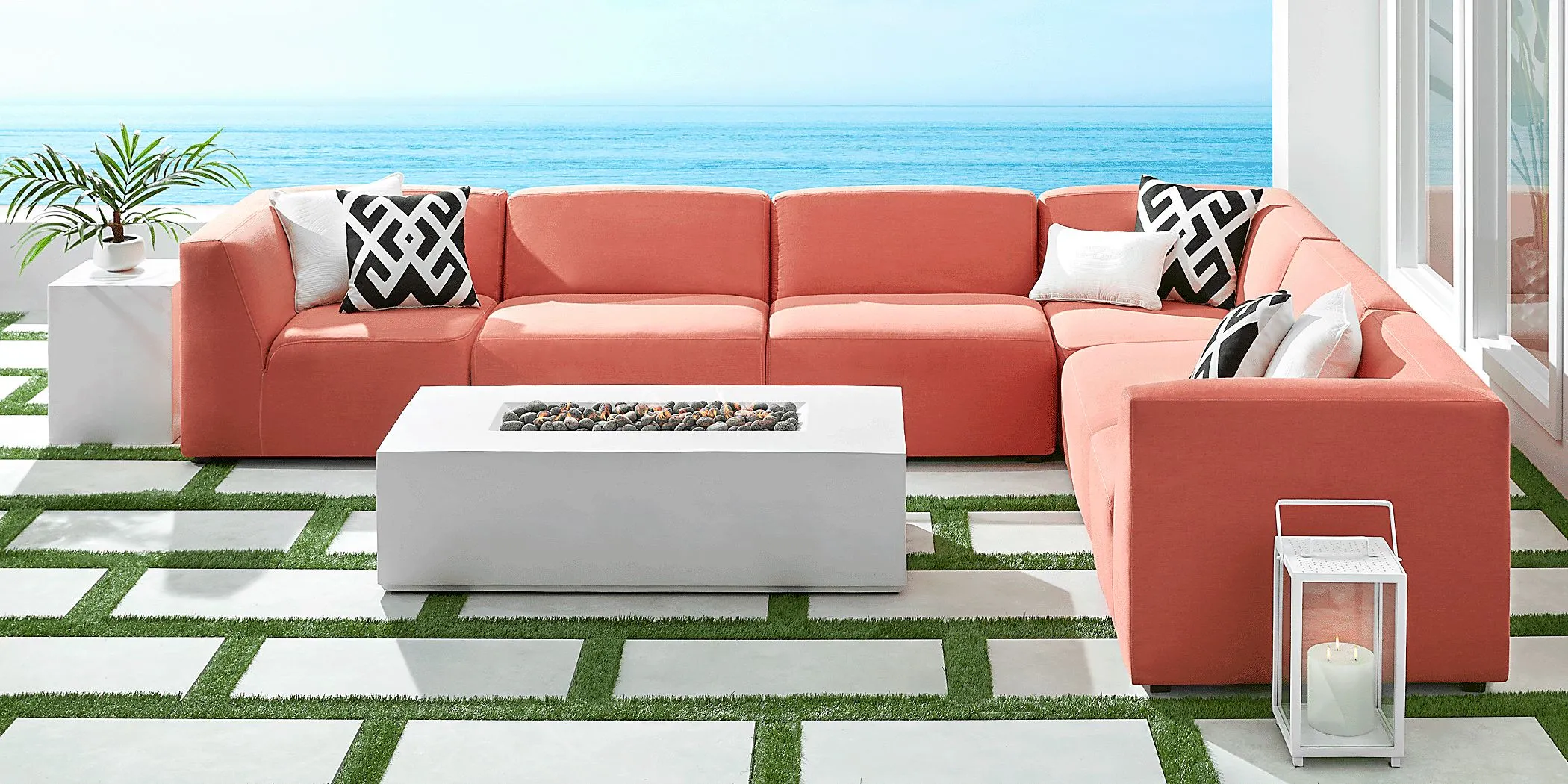 Calay 6 Pc Outdoor Sectional with Persimmon Slipcovers