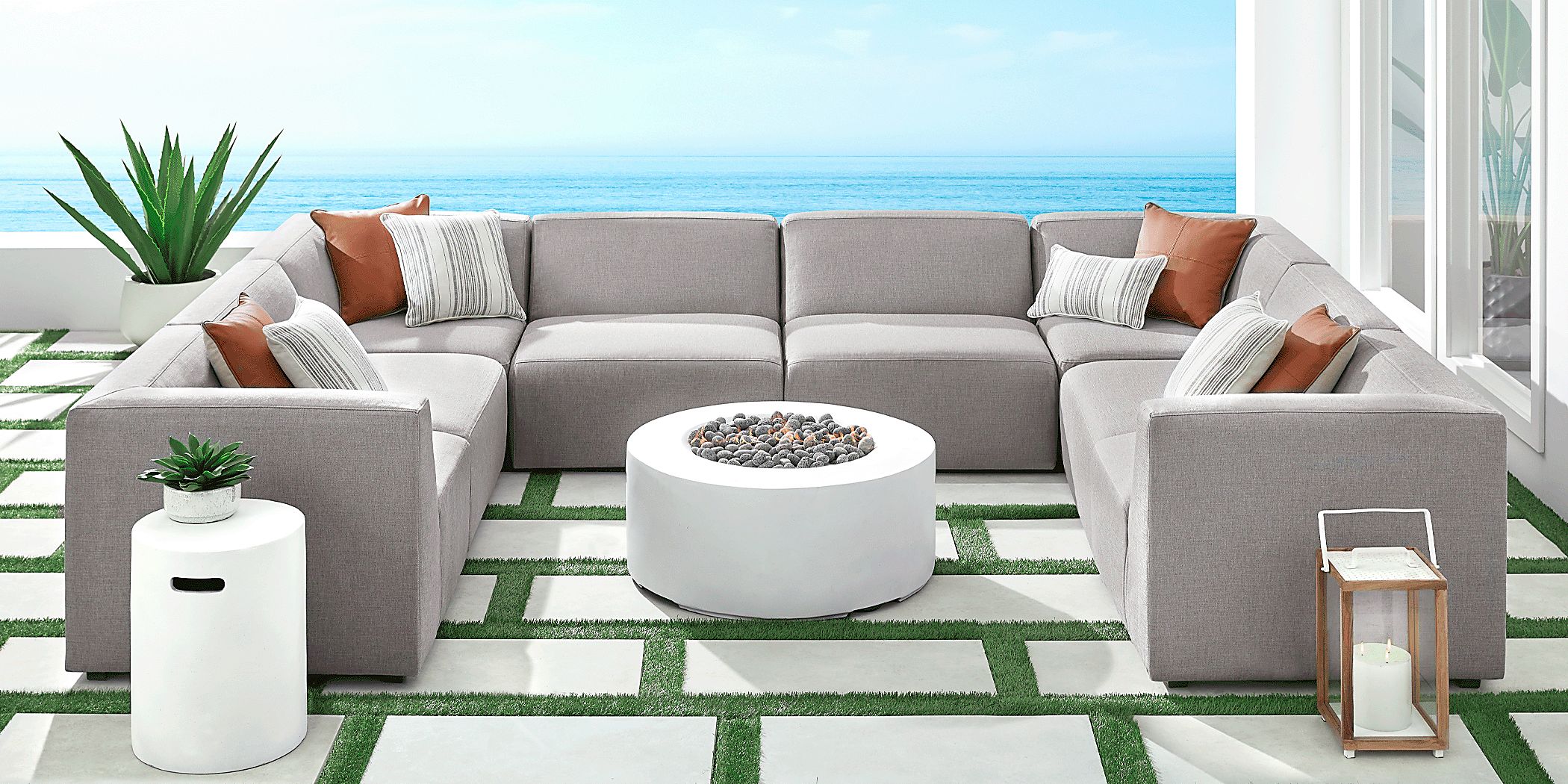 Calay 8 Pc Outdoor Sectional with Ash Slipcovers