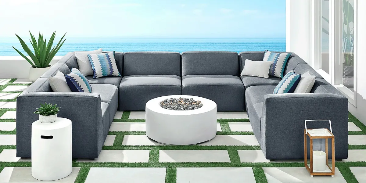 Calay 8 Pc Outdoor Sectional with Denim Slipcovers