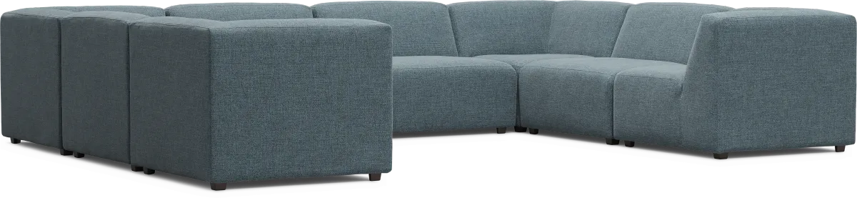 Calay 8 Pc Outdoor Sectional with Teal Slipcovers