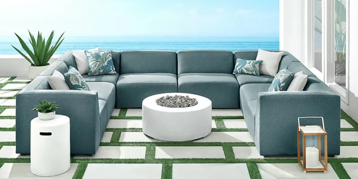 Calay 8 Pc Outdoor Sectional with Teal Slipcovers