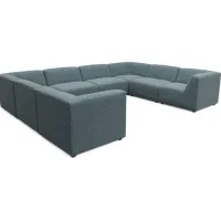 Calay 8 Pc Outdoor Sectional with Teal Slipcovers