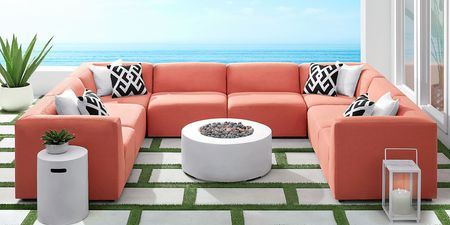 Calay 8 Pc Outdoor Sectional with Persimmon Slipcovers