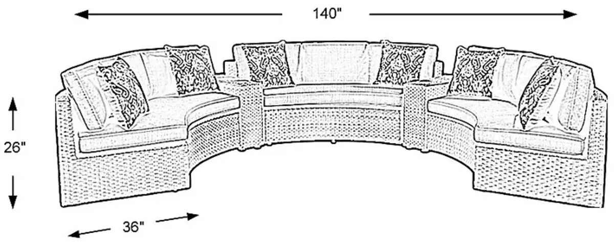 Rialto Brown 5 Pc Curved Outdoor Sectional with Aqua Cushions