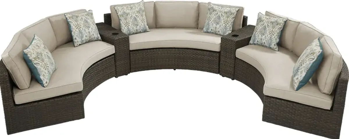 Rialto Brown 5 Pc Curved Outdoor Sectional with Putty Cushions