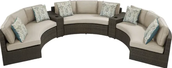 Rialto Brown 5 Pc Curved Outdoor Sectional with Putty Cushions