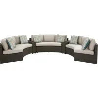 Rialto Brown 5 Pc Curved Outdoor Sectional with Putty Cushions