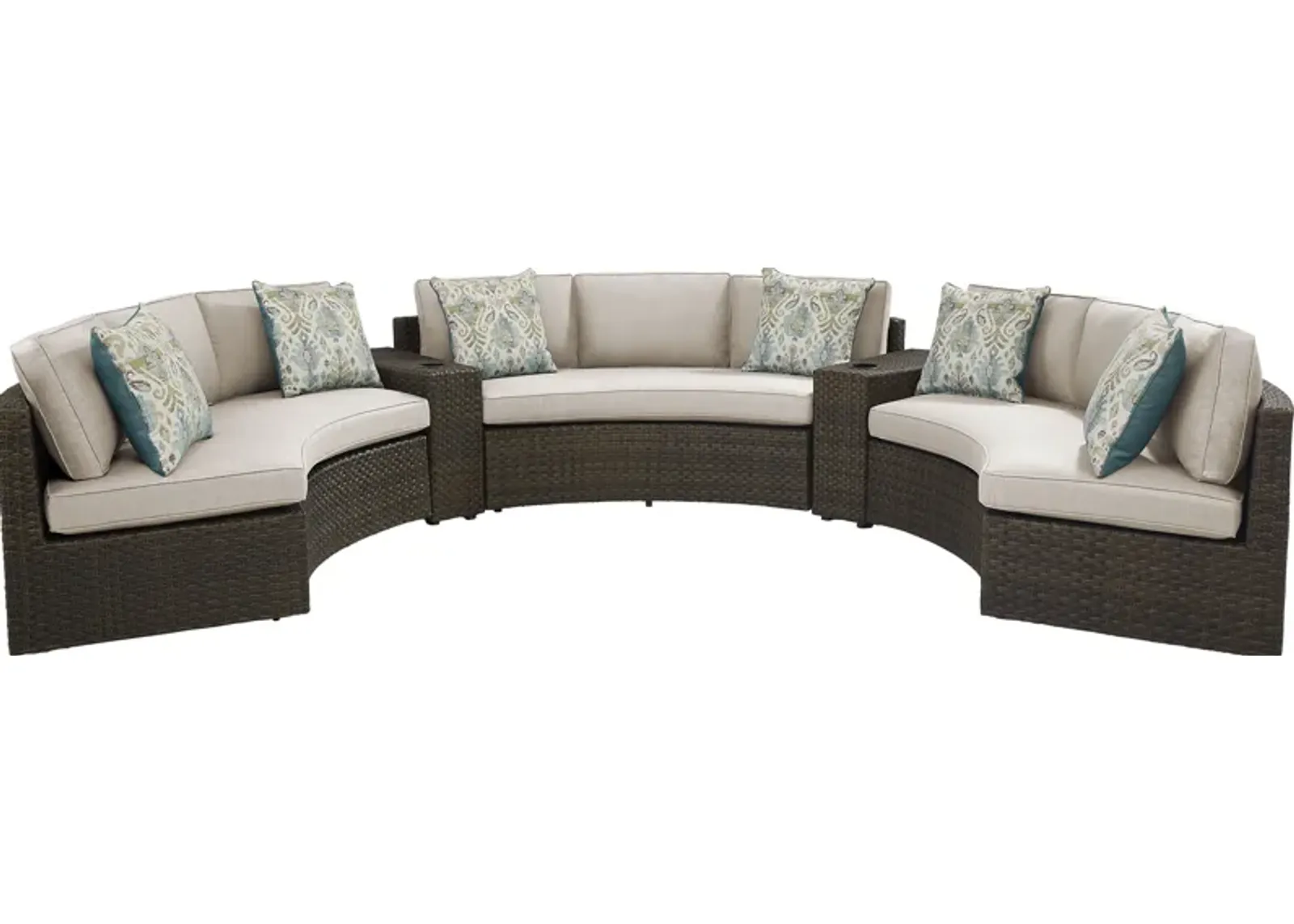 Rialto Brown 5 Pc Curved Outdoor Sectional with Putty Cushions