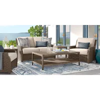 Ridgecrest Gray 4 pc Outdoor Loveseat Seating Set With Parchment Cushions