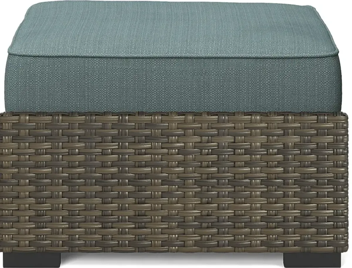 Rialto Brown Outdoor Ottoman with Aqua Cushion