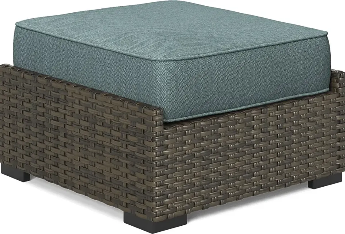 Rialto Brown Outdoor Ottoman with Aqua Cushion