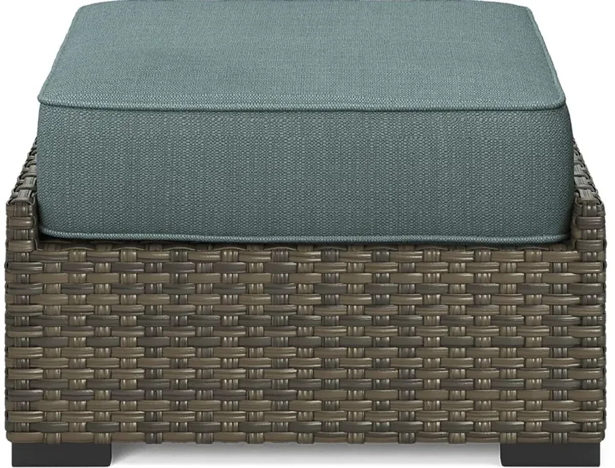 Rialto Brown Outdoor Ottoman with Aqua Cushion