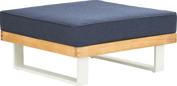 Platform Teak Outdoor Ottoman with Indigo Cushion