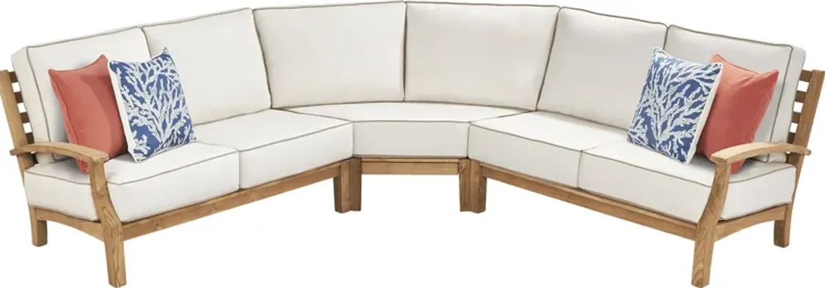 Pleasant Bay Teak 3 Pc Outdoor Sectional with Vapor Cushions