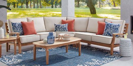 Pleasant Bay Teak 3 Pc Outdoor Sectional with Vapor Cushions
