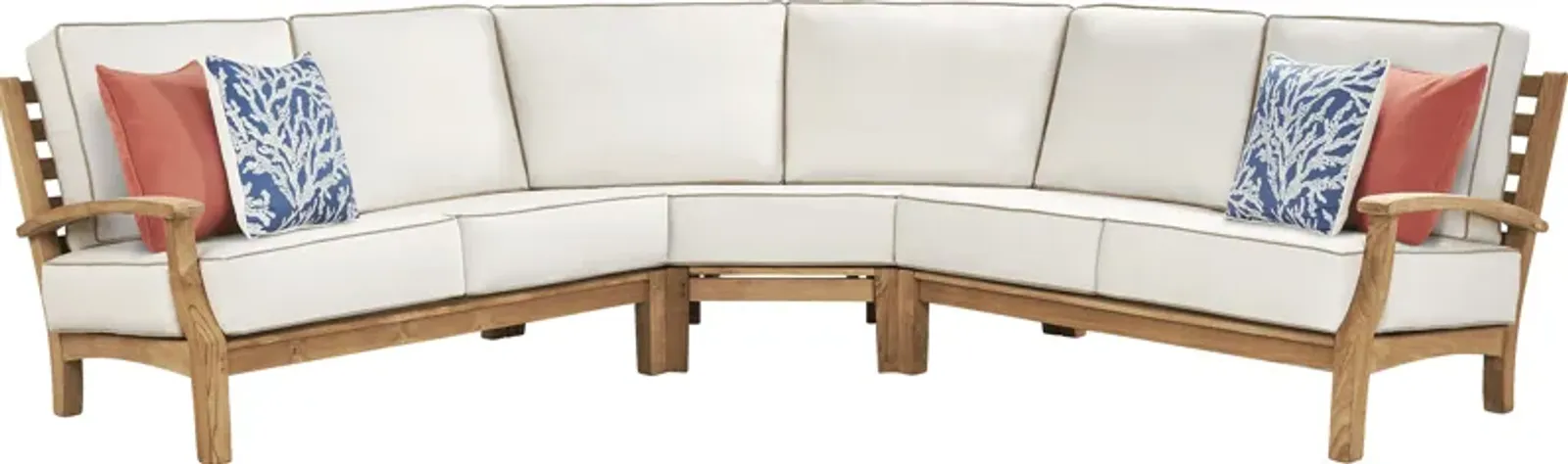 Pleasant Bay Teak 3 Pc Outdoor Sectional with Vapor Cushions