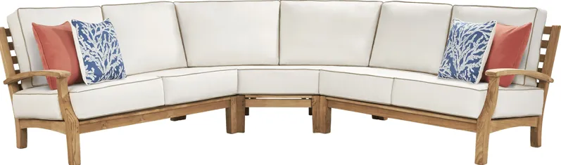 Pleasant Bay Teak 3 Pc Outdoor Sectional with Vapor Cushions