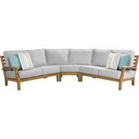 Pleasant Bay Teak 3 Pc Outdoor Sectional with Pewter Cushions