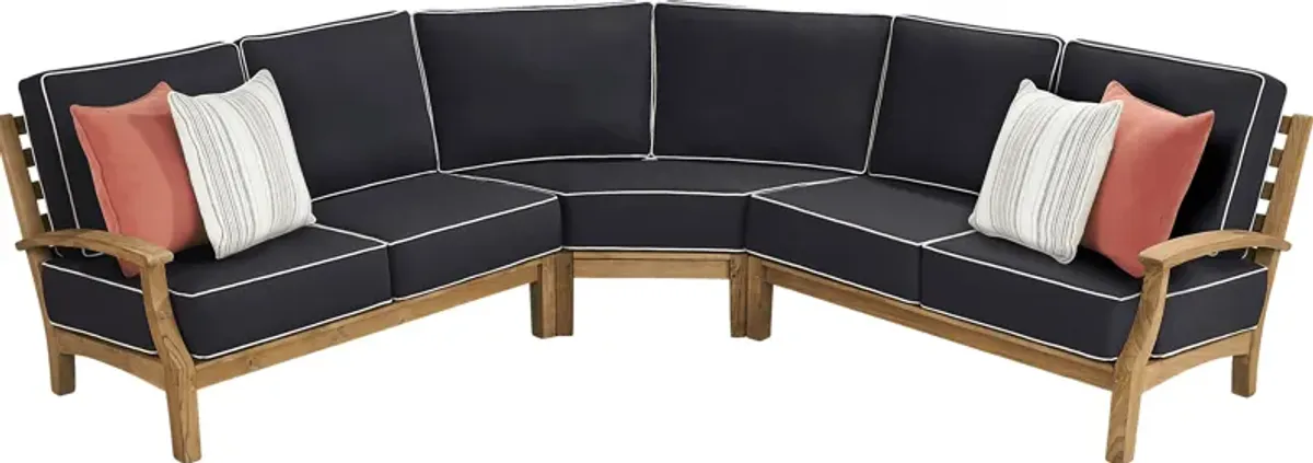 Pleasant Bay Teak 3 Pc Outdoor Sectional with Charcoal Cushions