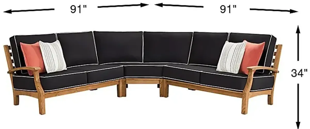 Pleasant Bay Teak 3 Pc Outdoor Sectional with Charcoal Cushions