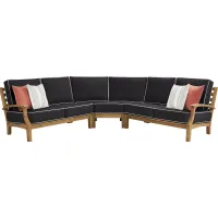 Pleasant Bay Teak 3 Pc Outdoor Sectional with Charcoal Cushions