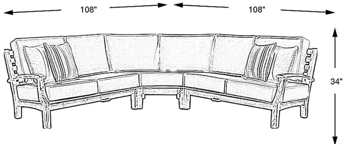 Pleasant Bay Teak 3 Pc Outdoor Sectional with Dove Cushions