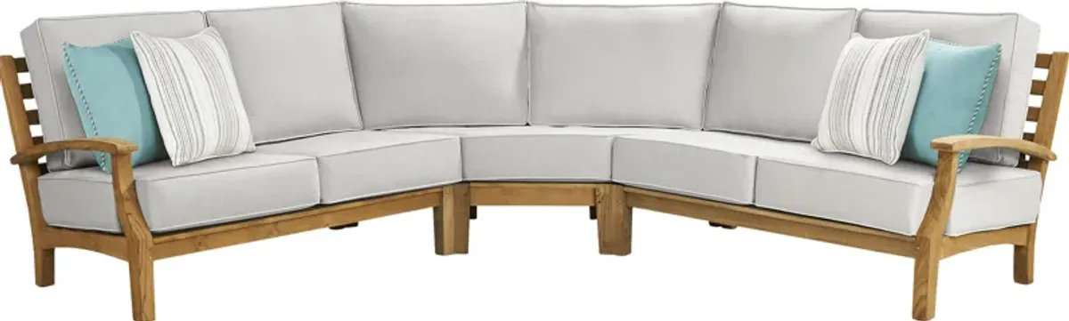 Pleasant Bay Teak 3 Pc Outdoor Sectional with Dove Cushions