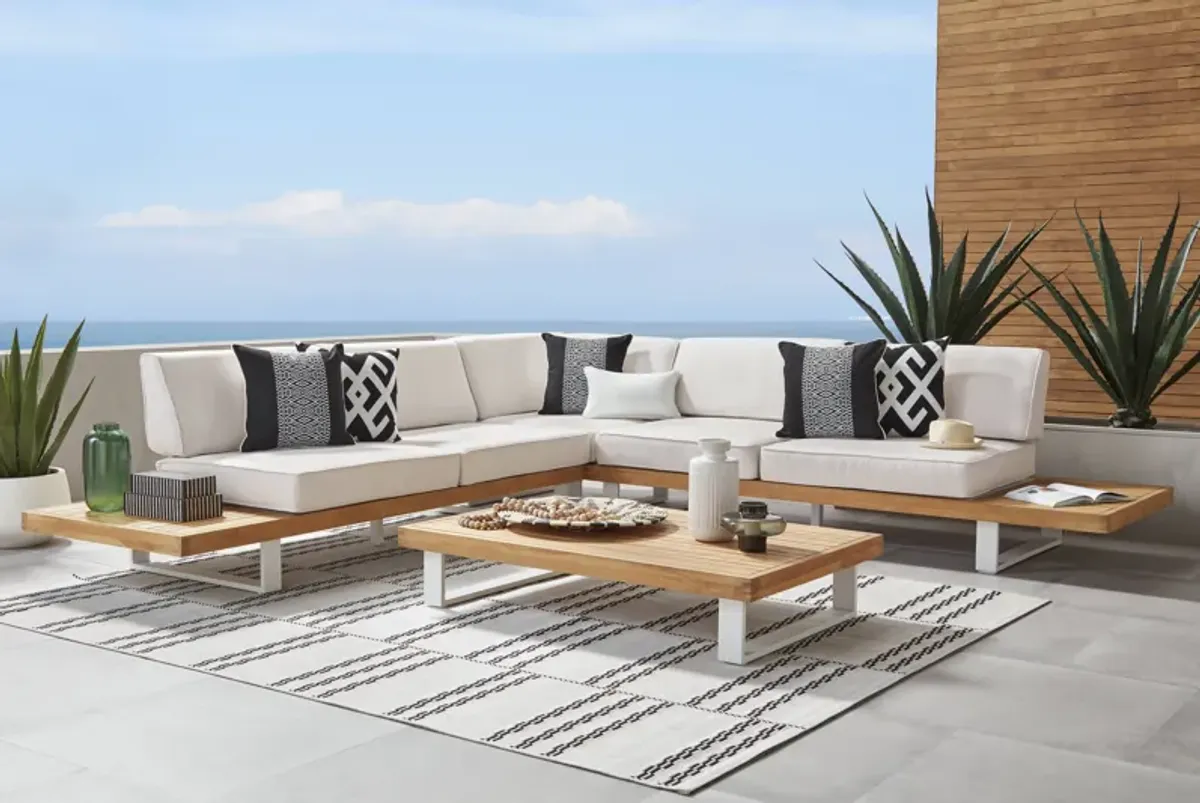 Platform Teak 3 Pc Outdoor Sectional with Sand Cushions