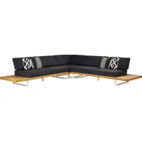 Platform Teak 3 Pc Outdoor Sectional with Charcoal Cushions