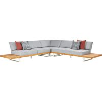 Platform Teak 3 Pc Outdoor Sectional with Pewter Cushions