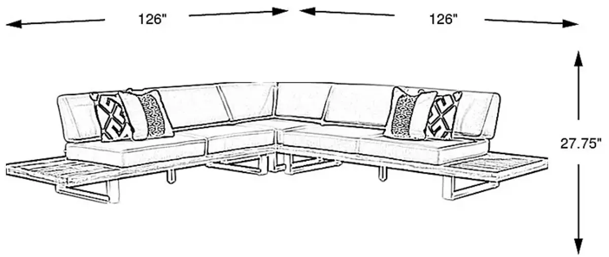 Platform Teak 3 Pc Outdoor Sectional with Vapor Cushions