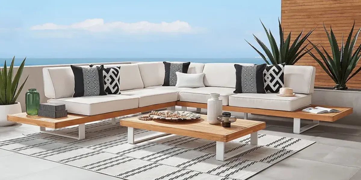 Platform Teak 3 Pc Outdoor Sectional with Vapor Cushions