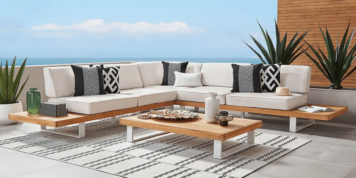 Platform Teak 3 Pc Outdoor Sectional with Vapor Cushions