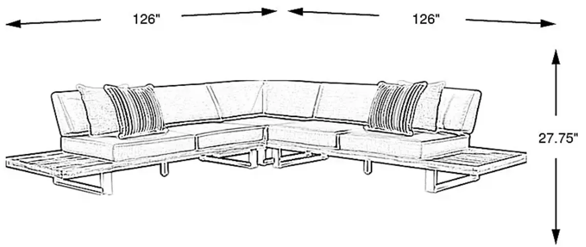 Platform Teak 3 Pc Outdoor Sectional With Pewter Cushions