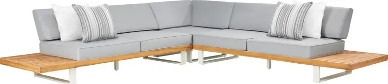 Platform Teak 3 Pc Outdoor Sectional With Pewter Cushions