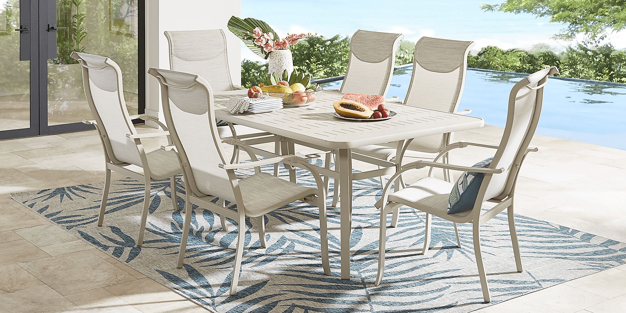 Windy Isle Sand 7 Pc 72 in. Rectangle Outdoor Dining Set