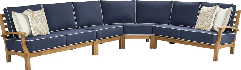 Pleasant Bay Teak 4 Pc Outdoor Sectional with Indigo Cushions
