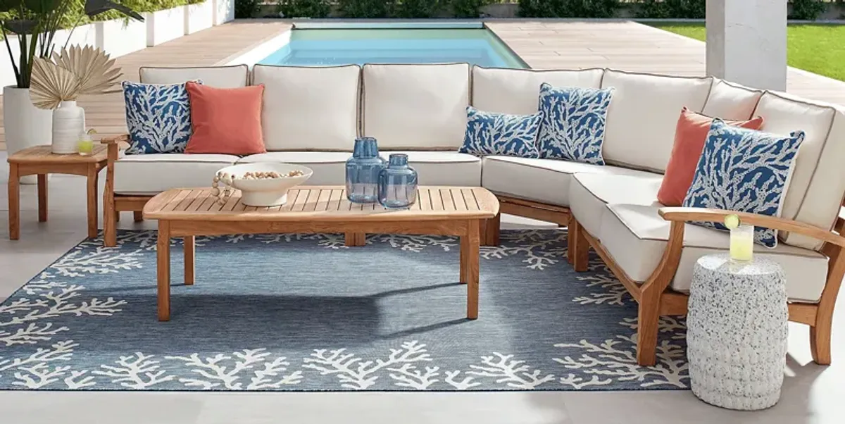 Pleasant Bay Teak 4 Pc Outdoor Sectional with Vapor Cushions