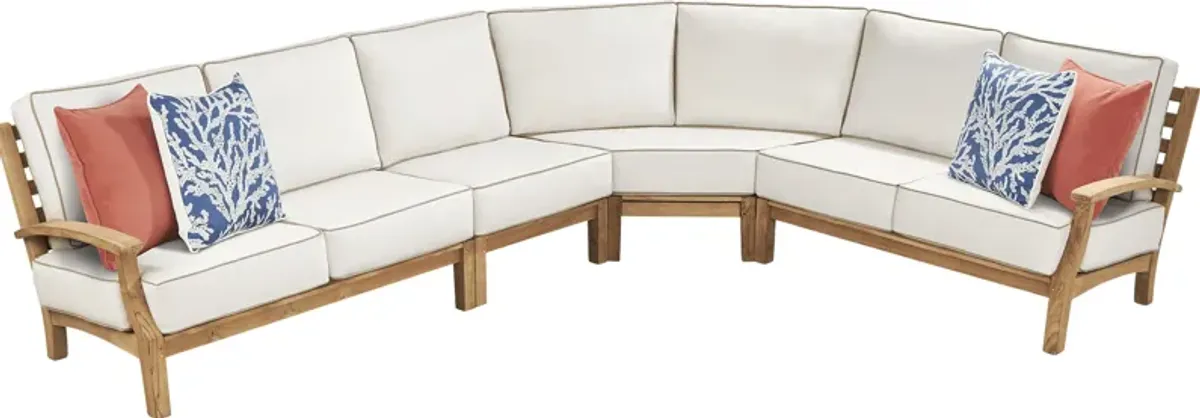 Pleasant Bay Teak 4 Pc Outdoor Sectional with Vapor Cushions