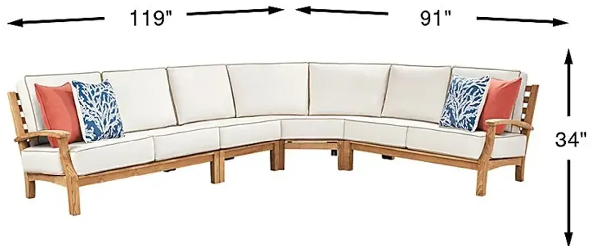Pleasant Bay Teak 4 Pc Outdoor Sectional with Vapor Cushions