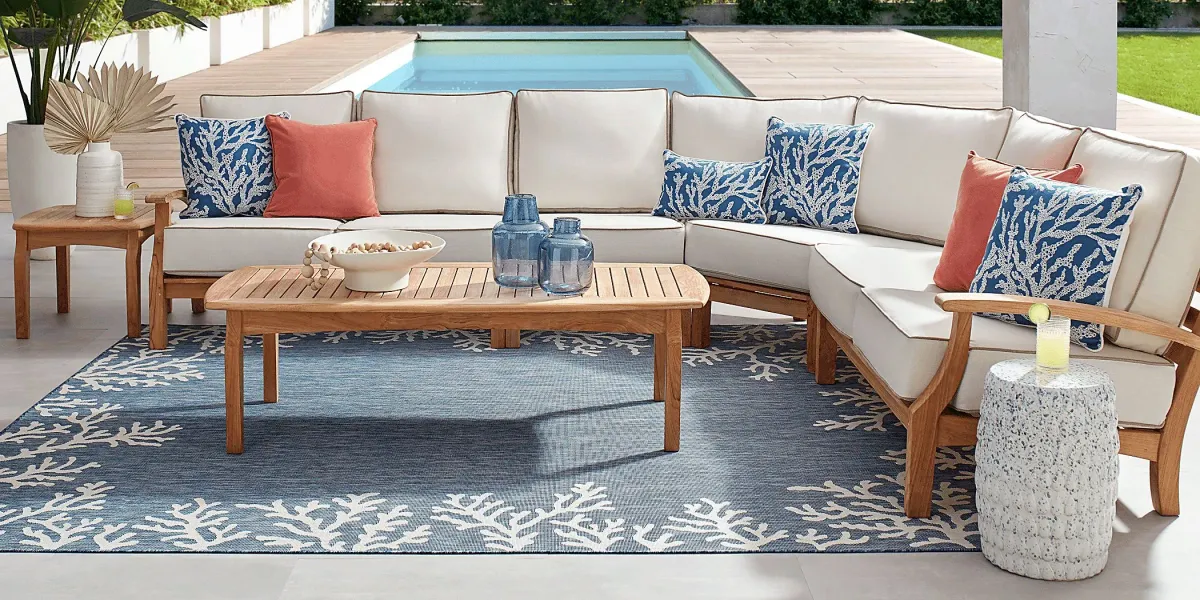 Pleasant Bay Teak 4 Pc Outdoor Sectional with Vapor Cushions