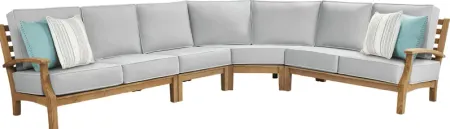 Pleasant Bay Teak 4 Pc Outdoor Sectional with Pewter Cushions