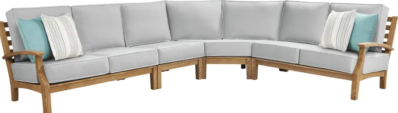 Pleasant Bay Teak 4 Pc Outdoor Sectional with Pewter Cushions